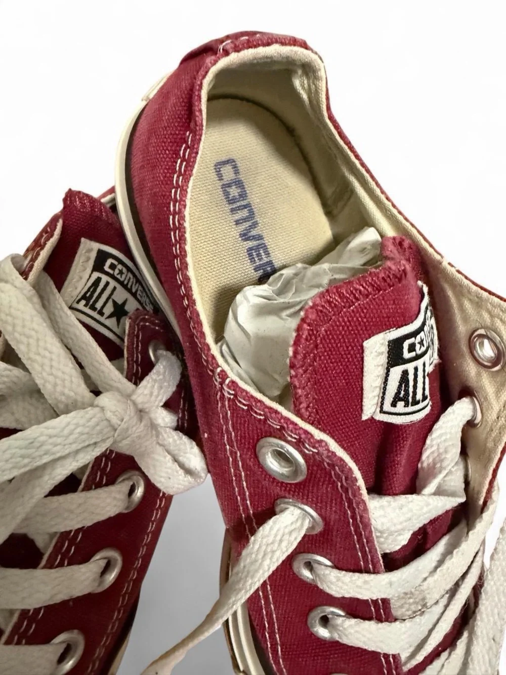 Converse Low Top Sneakers in Burgundy Canvas with White Accents